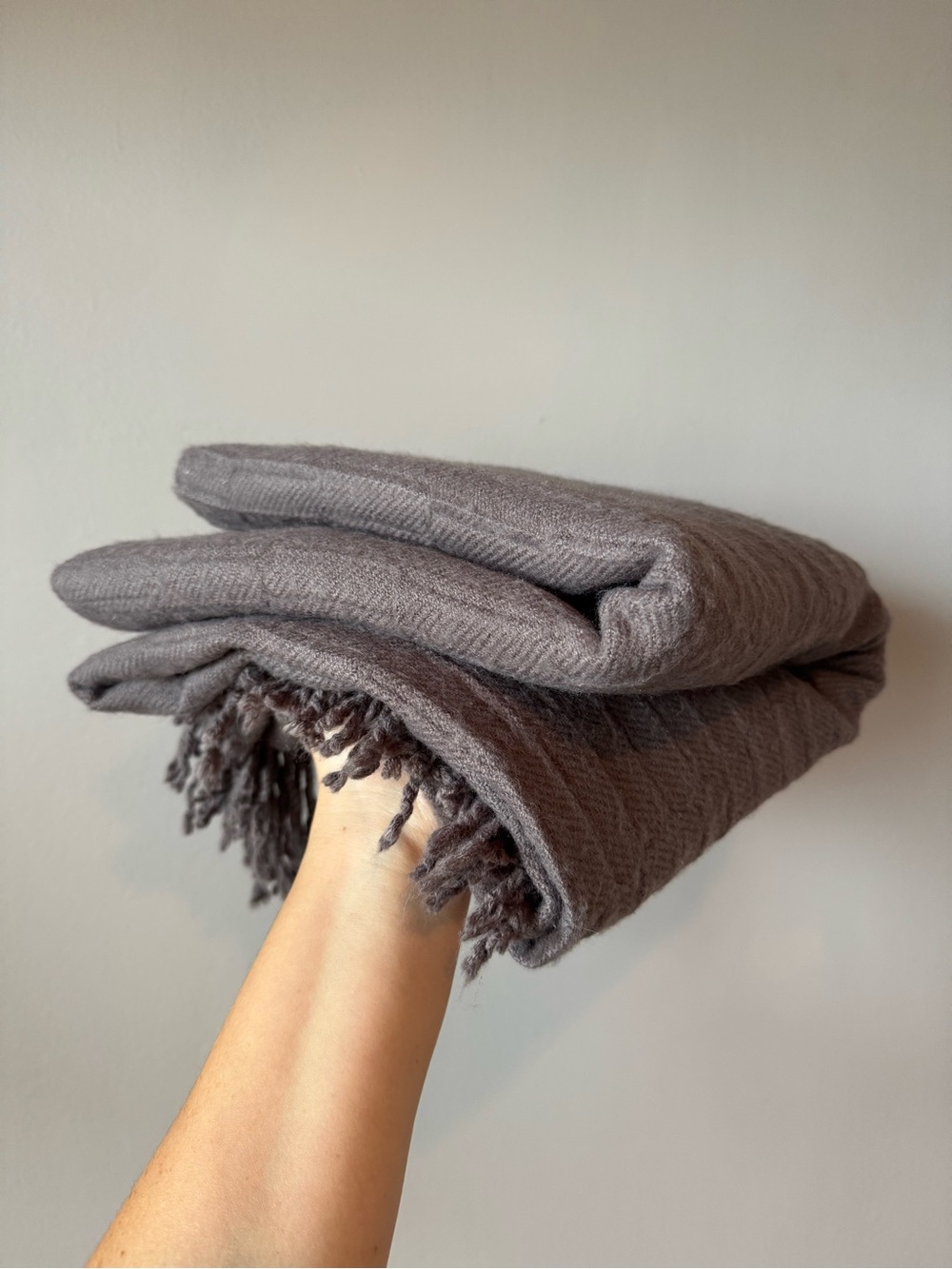 West Elm Cozy Textured Fringe Trim Throw Blanket 40” x 50” in Smoky Purple